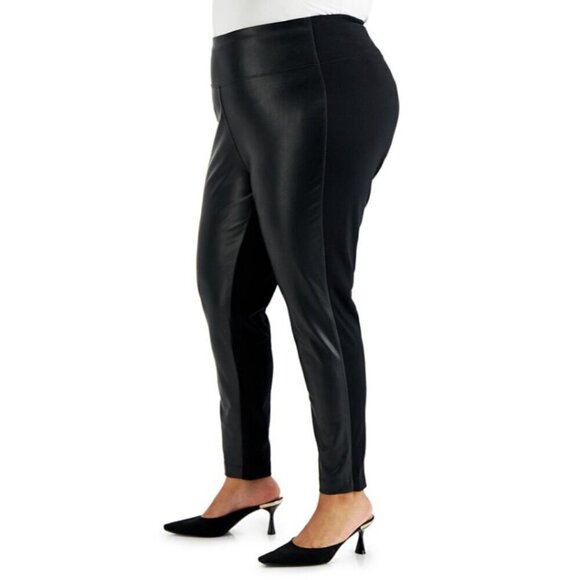 Calvin Klein Plus Size 0X Black Faux-Leather Front Leggings NWOT - Picture 3 of 7